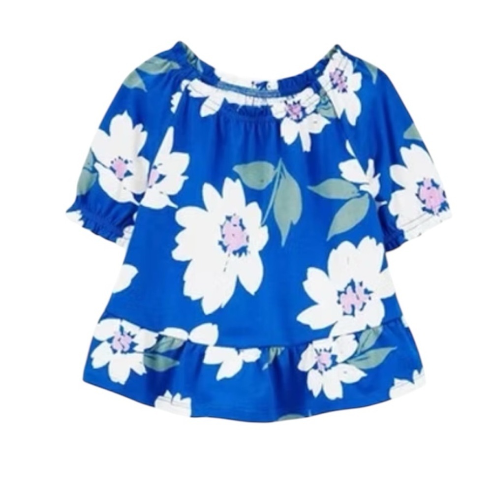 Carter's Royal Blue Floral Peplum Top with White & Pink Accents